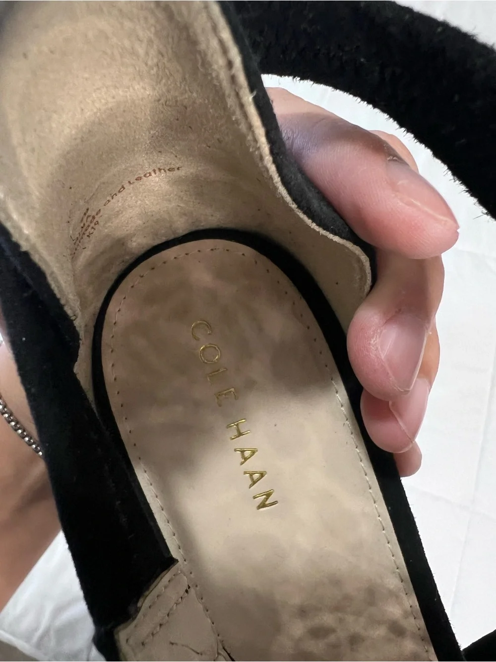 Cole Haan Black Laser-Cut Suede Wedge Sandals size 9